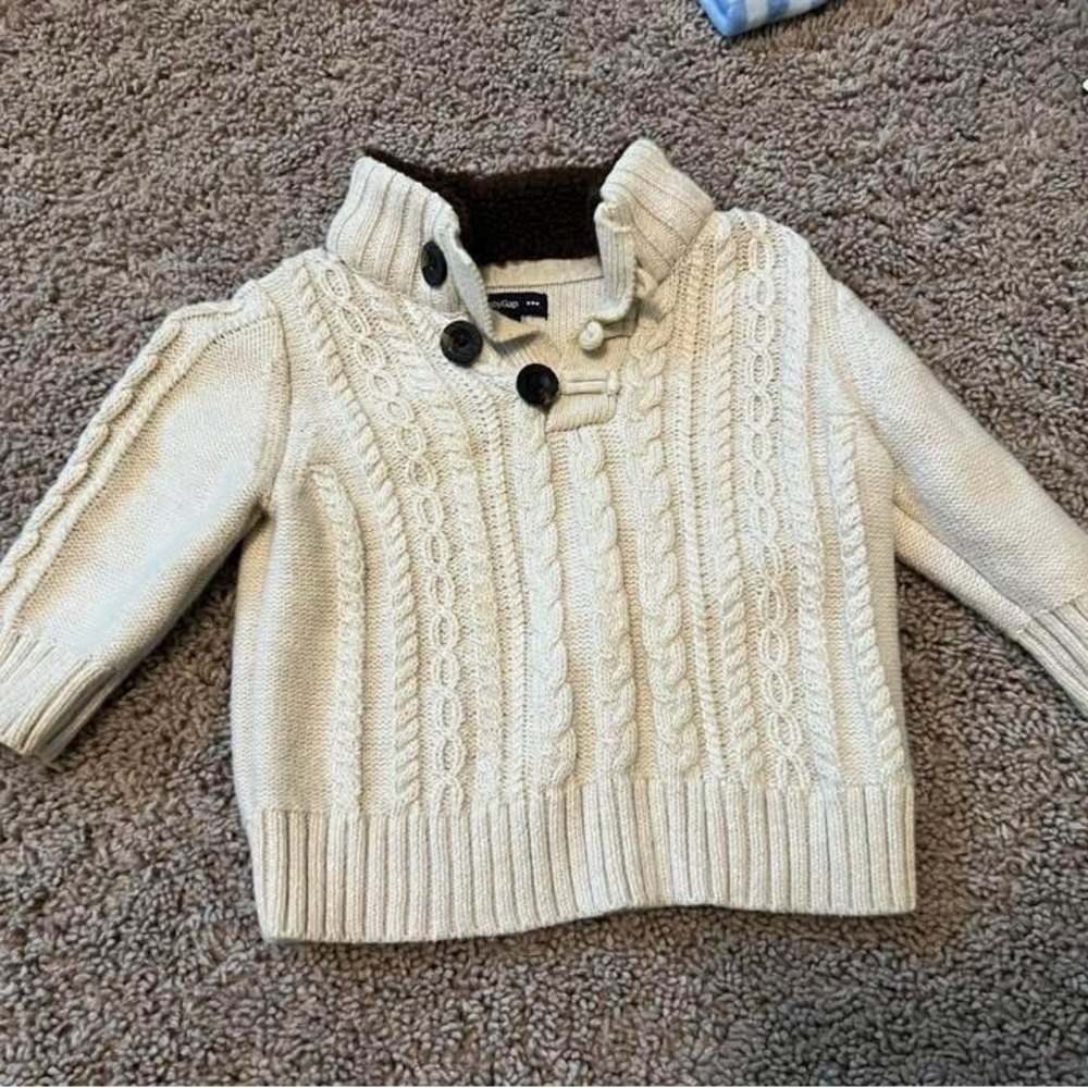 Cream Cable Knit Sweater with Button Details
